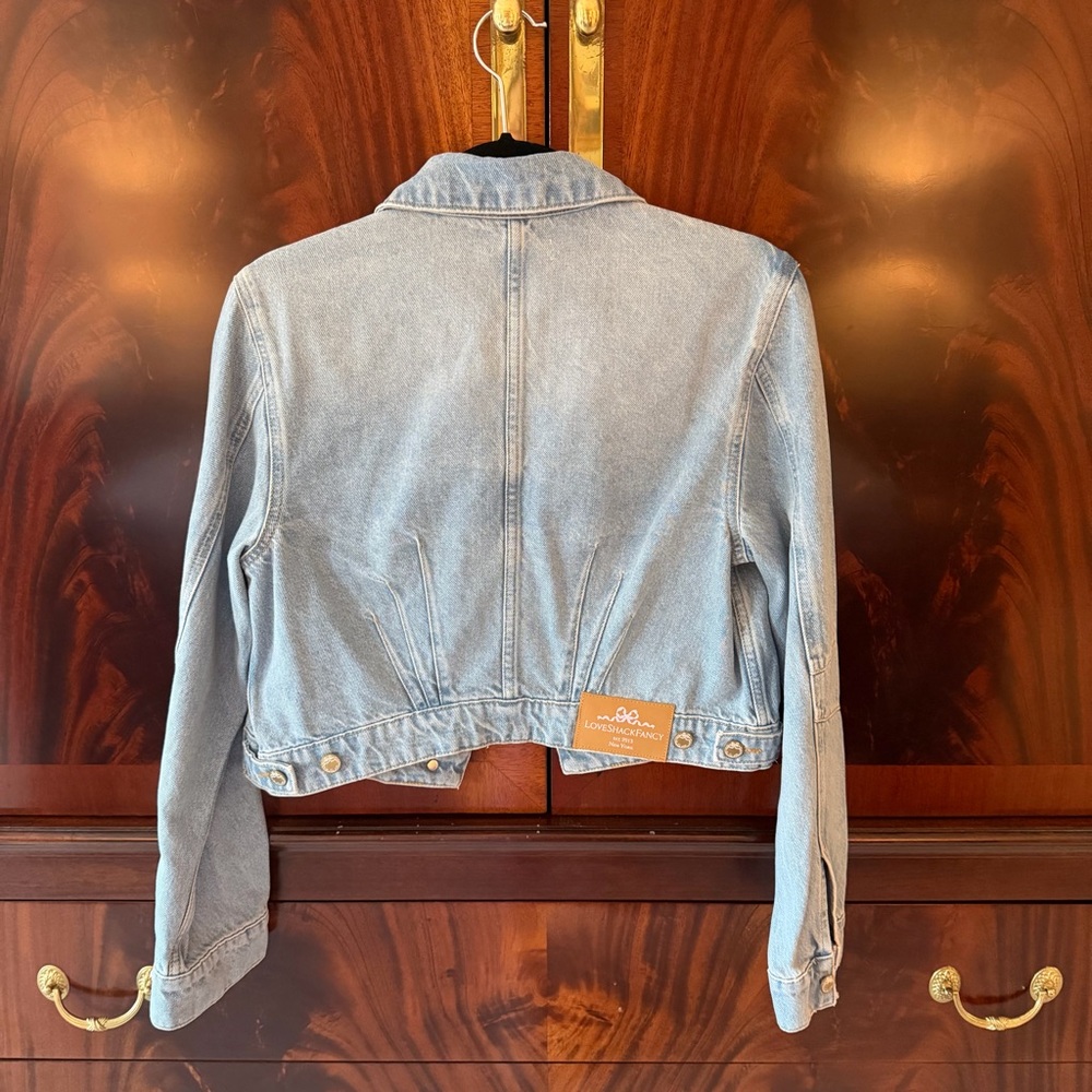 NWT LoveShackFancy Bardot Cherry Embroidered Denim Jacket Medium - Picture 9 of 14